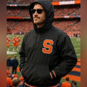 Vintage Syracuse University Orangemen Black Hooded Anorak Jacket Mens 3XL